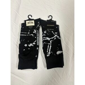 Steve Madden Black White Paint Splatter Pattern Crew Socks Size 6-12.5 - Set 2